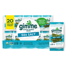 GimMe seaweed sea salt 20-pack packaging, convenient on-the-go snack.