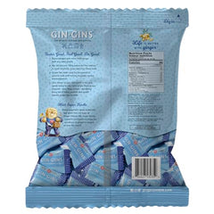 GIN GINS Super Strength bag back label highlights non-GMO, vegan, gluten-free ingredients.