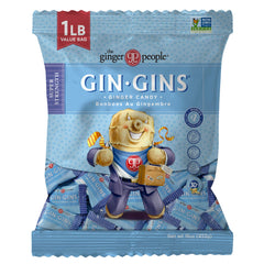 GIN GINS Super Strength bag front shows bold ginger flavor for on-the-go snacking.
