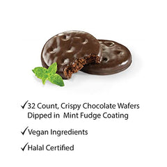 Thin Mints cookie close-up showing crisp texture and chocolate coating.