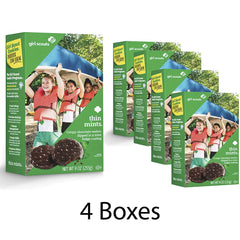 Four-box display of Girl Scout Thin Mints ready for sharing or gifting.