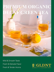 GLDNT Green Tea Bags brewed hot in a cup with a delicate taste