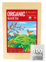 GLDNT Organic Black Tea Bags in a resealable pouch for freshness.