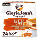 Gloria Jean's Butter Toffee K-Cup pod packaging for easy, mess-free mornings.