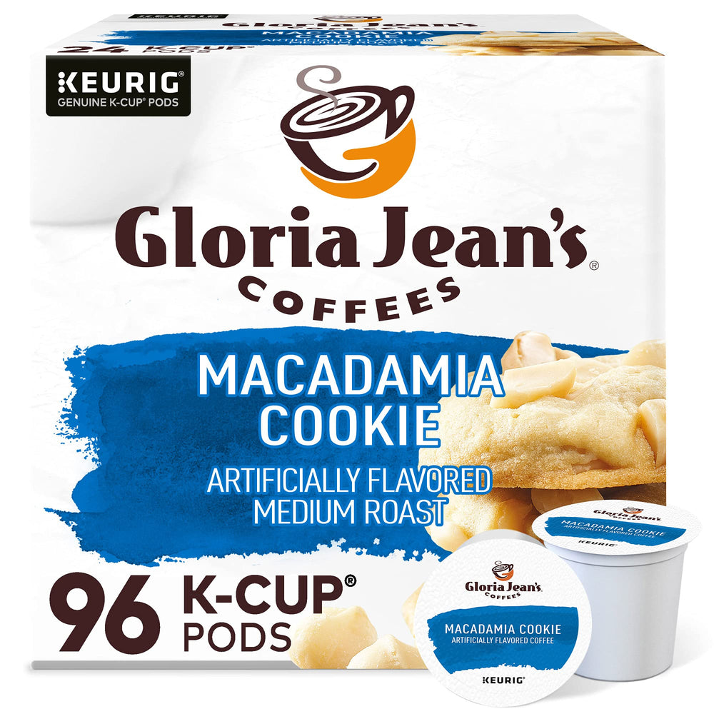 Gloria Jean's Macadamia Cookie K-Cup pods in packaging for easy mornings