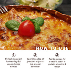 Pasta dish with Gloriously Noochy Licious sprinkled for cheesy plant based sauces