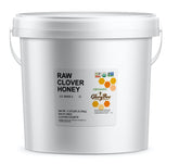 GloryBee raw honey clover blossom jar, ideal for tea and baking.