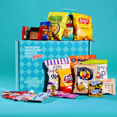 Gluten Free Palace Get Well Box open showing 50 gluten-free snacks.
