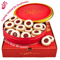 Gluten Free Palace Raspberry Linzer cookies close-up, premium gluten-free ingredients