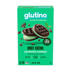 Glutino mint sandwich cookies box, gluten-free snack option for lunchboxes