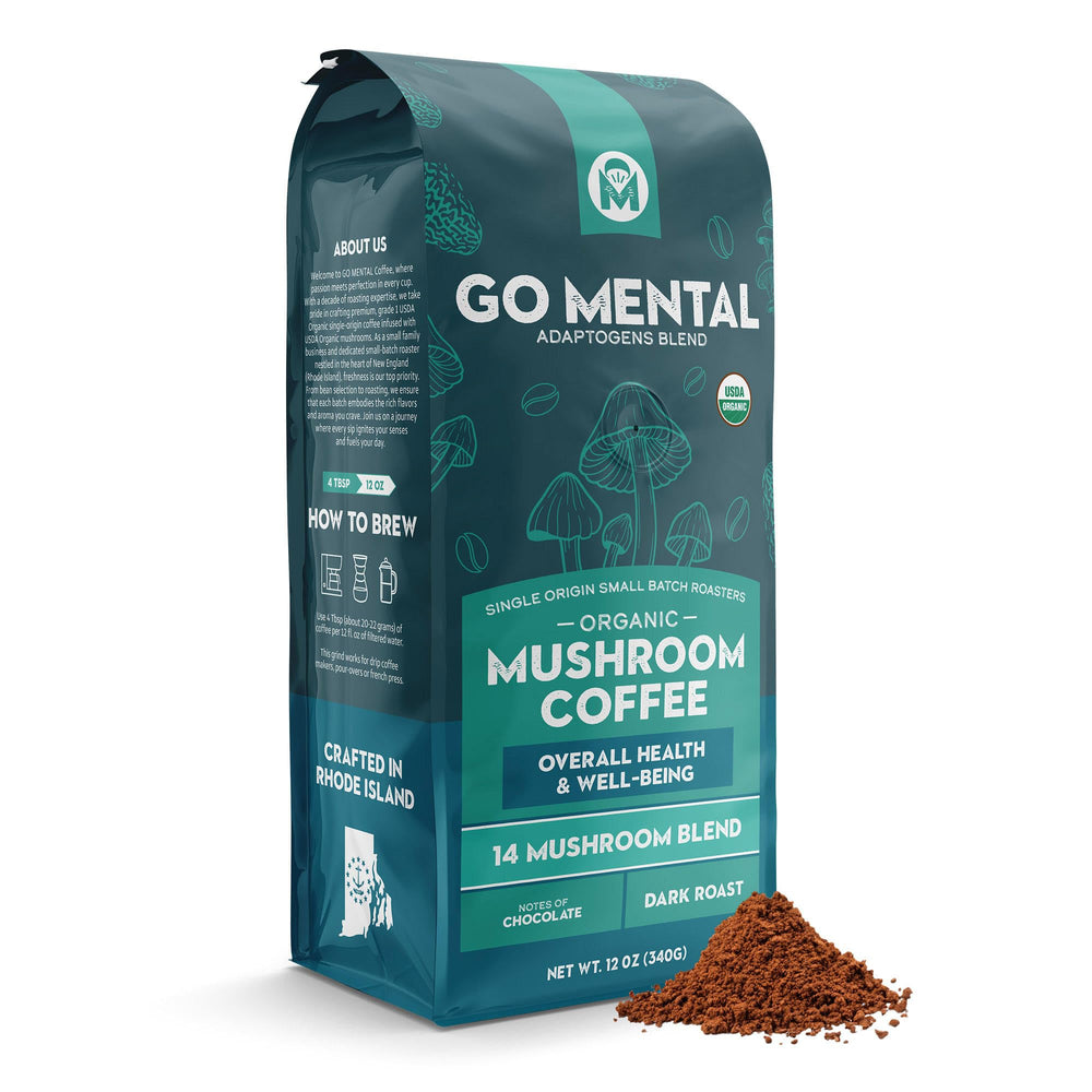 GO MENTAL Organic 14 Mushroom Coffee Bag promotes steady energy.