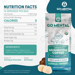 GO MENTAL organic coffee ground close-up for brewing excellence.