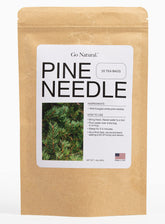 Go Natural pine needle tea packaging featuring wild-foraged needles for immune-conscious use.