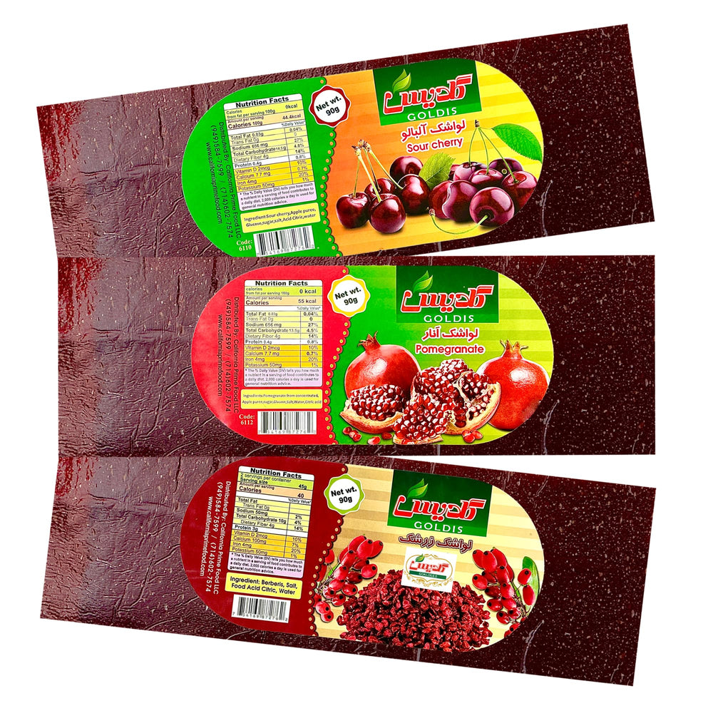 GOALDEES Lavashak Sour Cherry 90g pack – tangy on-the-go snack.