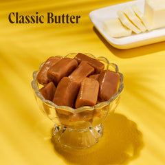 Goat Foods soft caramels closeup, smooth melt-in-your-mouth experience.