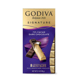 Godiva Signature 72% cacao mini bars in an elegant carton for gifting or personal indulgence.