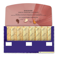 Godiva Signature Mini Bars packaging carton, portable luxury perfect for on-the-go indulgence.