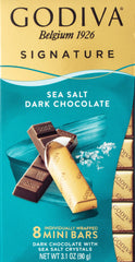 Godiva Signature Sea Salt Dark Chocolate mini bars in a 12-piece carton for gifting