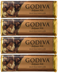 Godiva solid chocolate four-pack packaging varies, ideal for gifting.