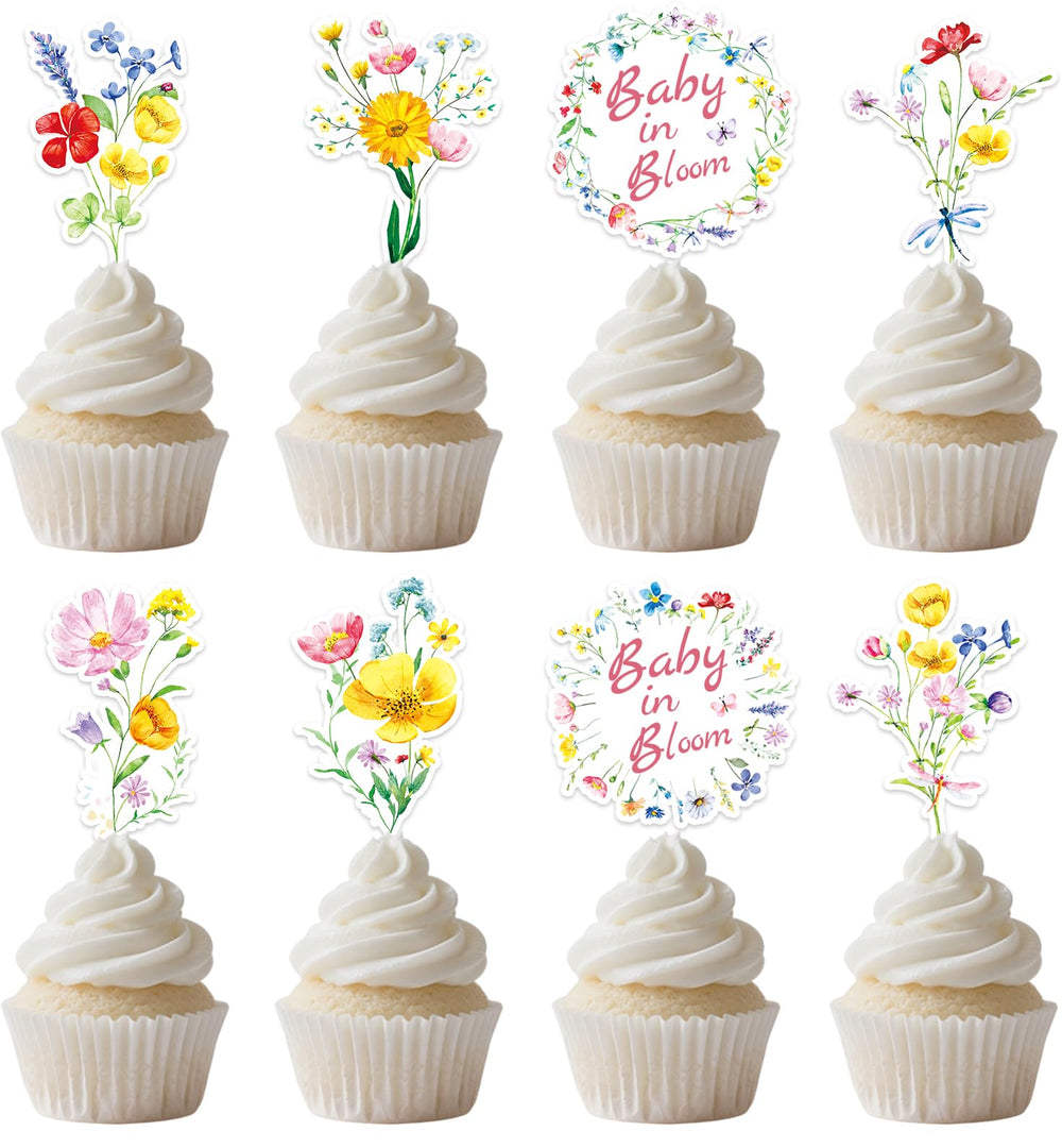 GodMax Baby In Bloom wildflower cupcake toppers with vibrant floral design for cakes