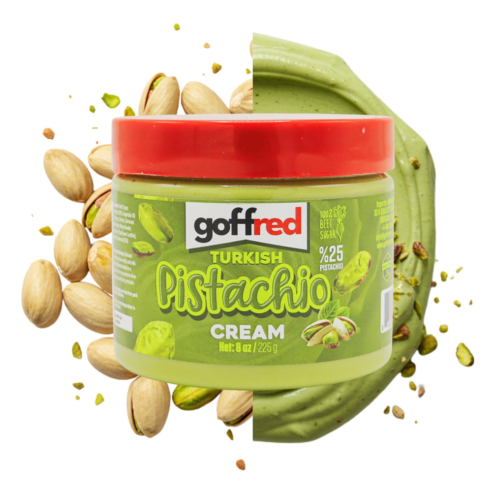 GOFFRED Pistachio Cream jar closeup showing creamy texture for desserts