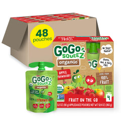 GoGo squeeZ Organic Apple Strawberry 48-pack front view for family-friendly snacking.