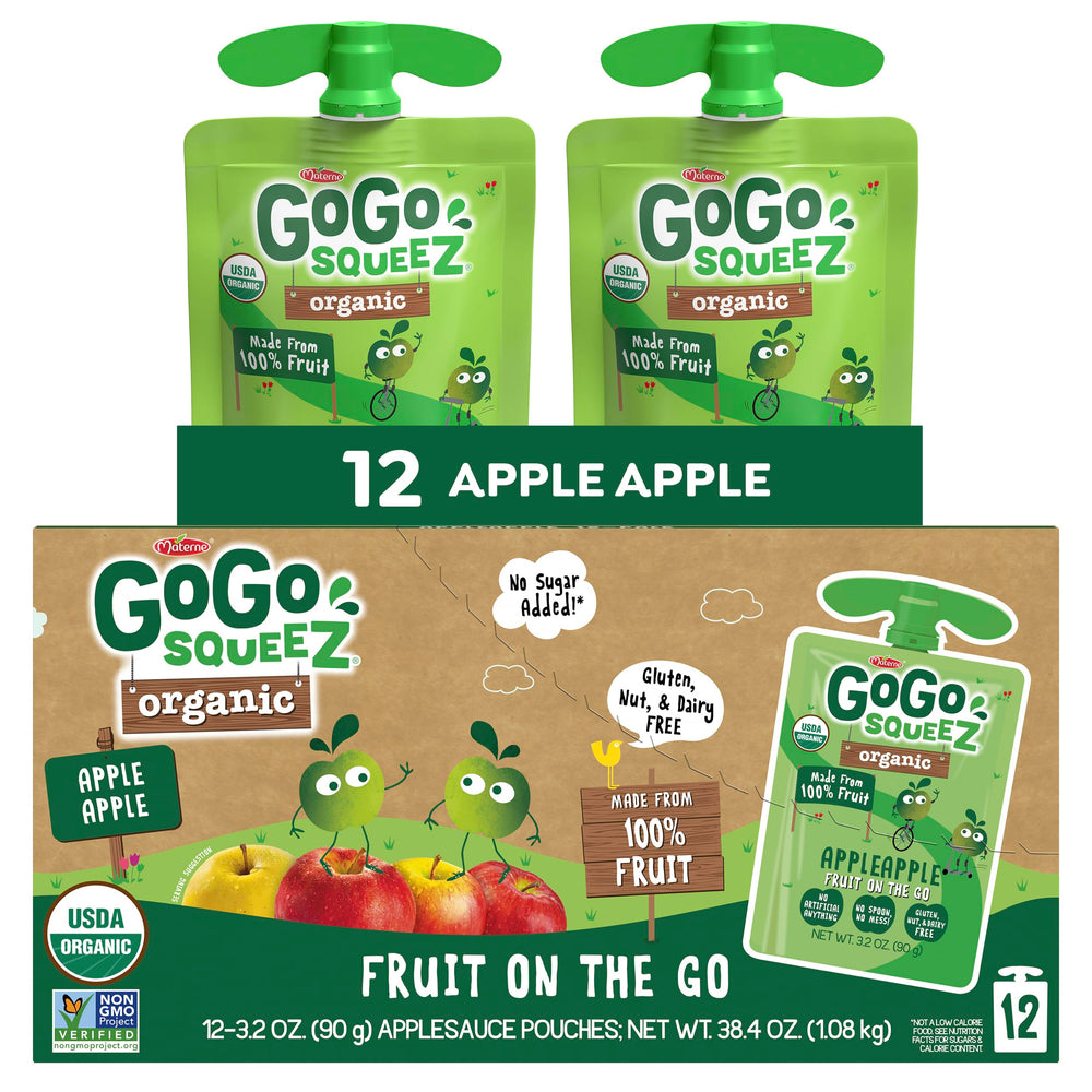 GoGo squeeZ organic applesauce Apple Apple pouch, 3.2 oz, convenient on-the-go snack