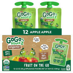 GoGo squeeZ organic applesauce Apple Apple pouch, 3.2 oz, convenient on-the-go snack