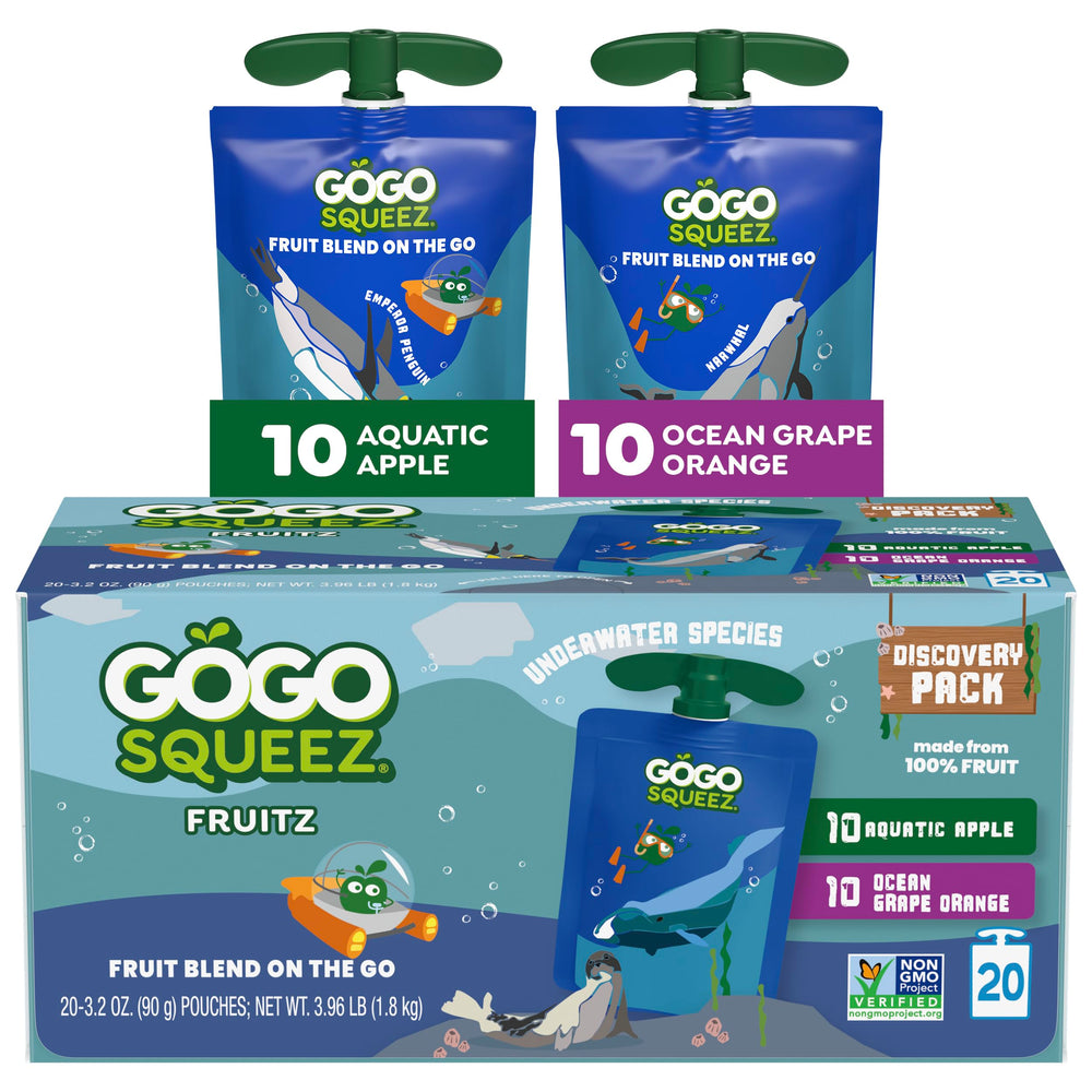 GoGo squeeZ Underwater Species Discovery Pack; colorful on the go fruit snacking option.
