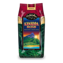 Gold Coffee Kanaloa Premium House Blend ground coffee, highlighting a rich aroma for morning brews.