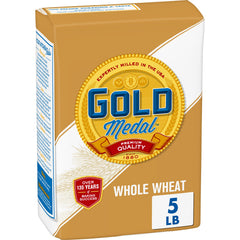 Gold Medal Whole Wheat Flour bag front, ideal for pantry baking