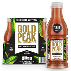 Gold Peak Diet Tea Zero Sugar Black Tea bottle—refreshing, zero calories.