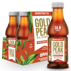 Gold Peak Unsweetened Tea bottle showing real brewed flavor for everyday refreshment