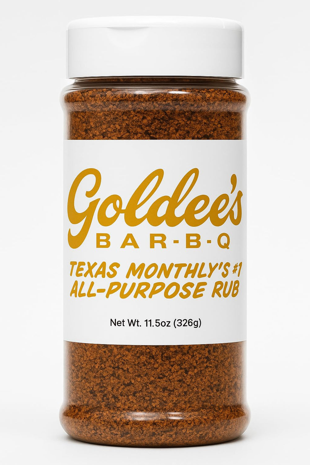 Goldee's Bar-B-Q All Purpose Seasoning Rub bottle pour adds bold flavor to grilling.