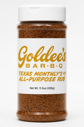 Goldee's Bar-B-Q All Purpose Seasoning Rub bottle pour adds bold flavor to grilling.