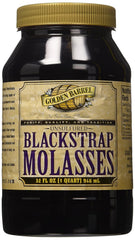 Golden Barrel Black Strap Molasses jar showing rich color, ideal for baking.