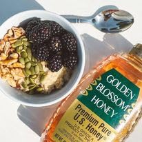 Golden Blossom label detail highlighting US Grade A purity and nut-free facility.
