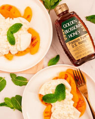 Golden Blossom Honey label detail emphasizing natural purity.