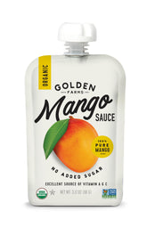 Golden Farms Mango Pouches packaging shown for grab-and-go convenience