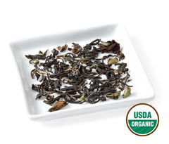 Golden Moon Tea Darjeeling cup during brew session highlighting aroma and color