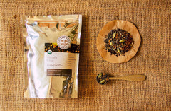 Golden Moon Tea steeping cup demonstrates traditional chai preparation at home