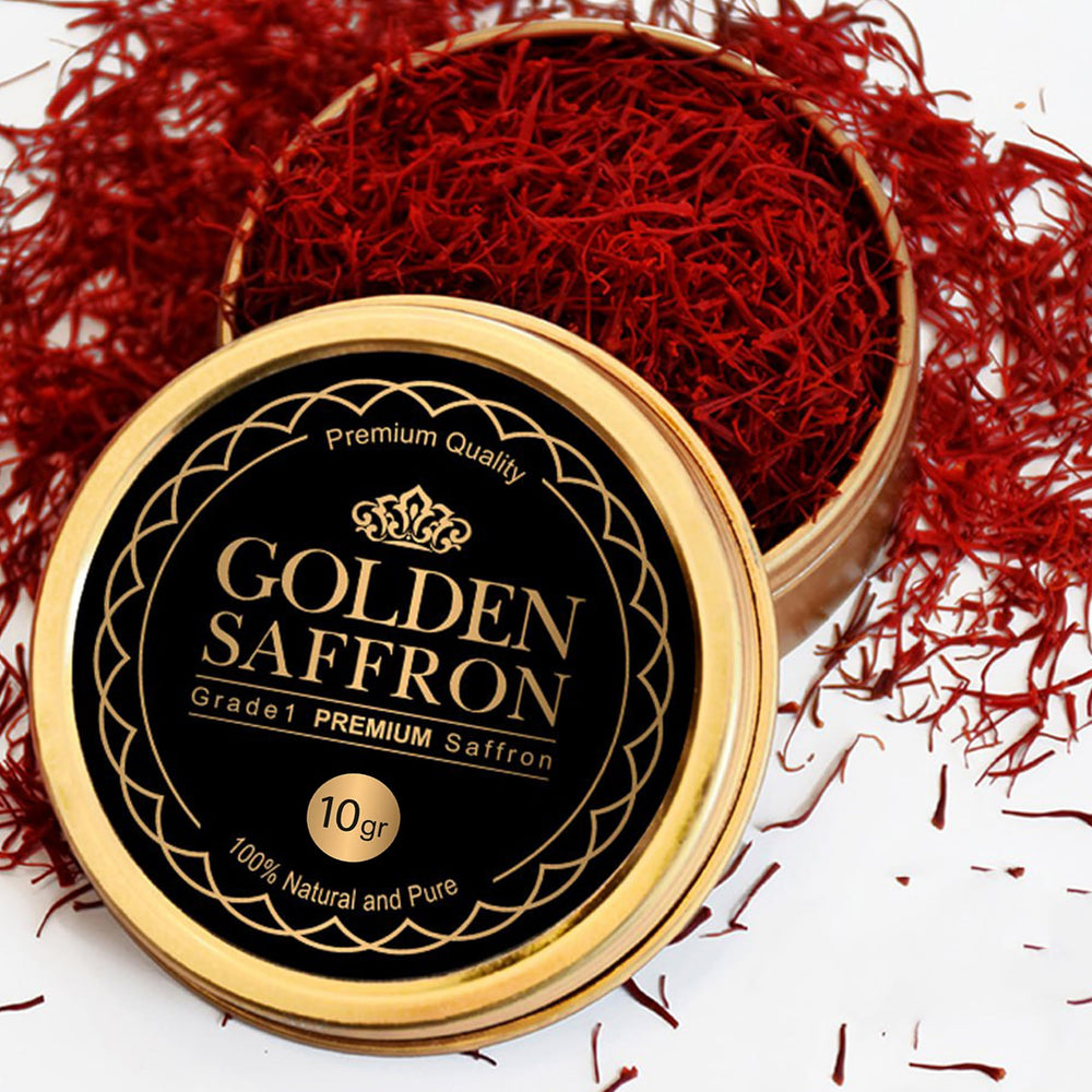 Golden Saffron Super Negin threads in bottle showing premium saffron
