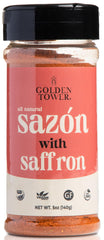 Golden Tower Sazon with Saffron pack front highlighting premium aroma.