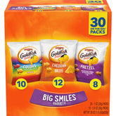 Goldfish Big Smiles variety pack on shelf, ideal for lunchboxes.