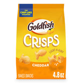 Goldfish cheddar baked crackers in bag, crisp and savory.