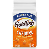 Goldfish Cheddar Crackers 10oz bag, front view, perfect for quick, shareable snacking.