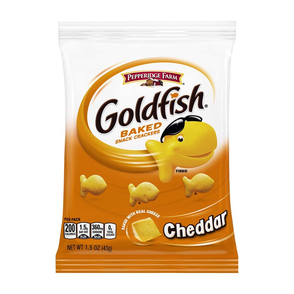 Goldfish front packaging showing brand and pouch, convenient bulk supply