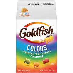 Goldfish Colors Cheddar Cheese Crackers pack displayed for easy sharing and pantry stacking