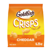 Goldfish Crisps cheddar bag on shelf, ready for snacking