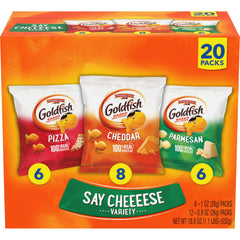 Goldfish Say Cheeeese variety-pack packaging for easy family snacking